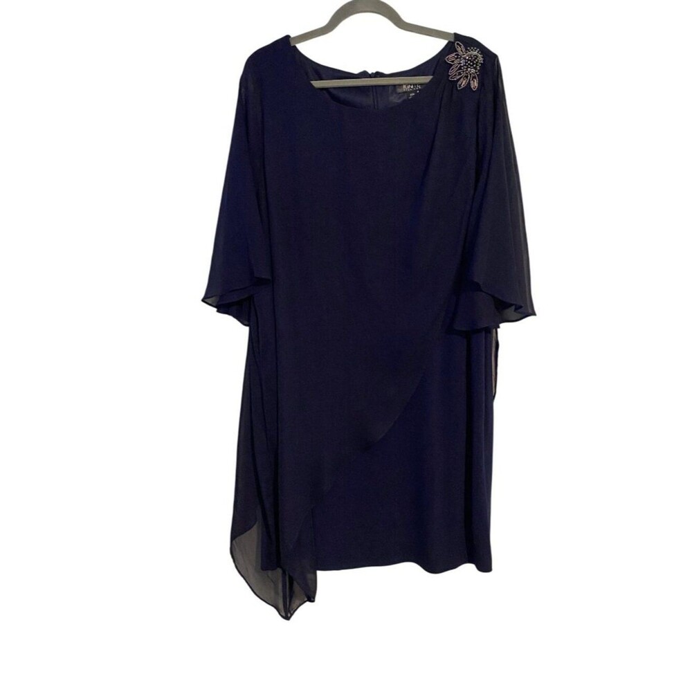 Ignite Evenings Women's 22W Navy Dress Chiffon Overlay Beaded Accent Elegant